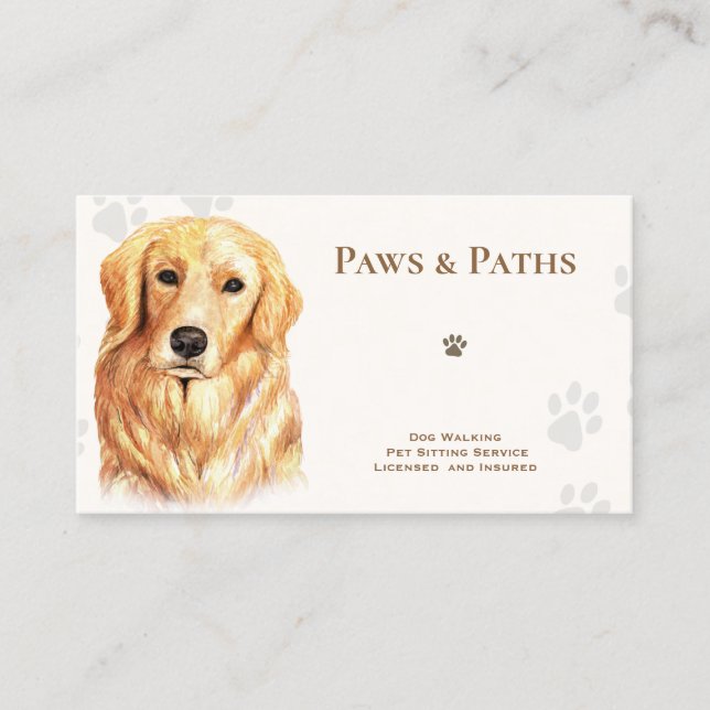 Tarjeta De Visita Sentado Mascota de Golden Retriever Dog Walker (Anverso)