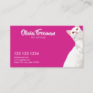 Tarjeta De Visita Sentado Mascota de imágenes de gato rosa y blanco