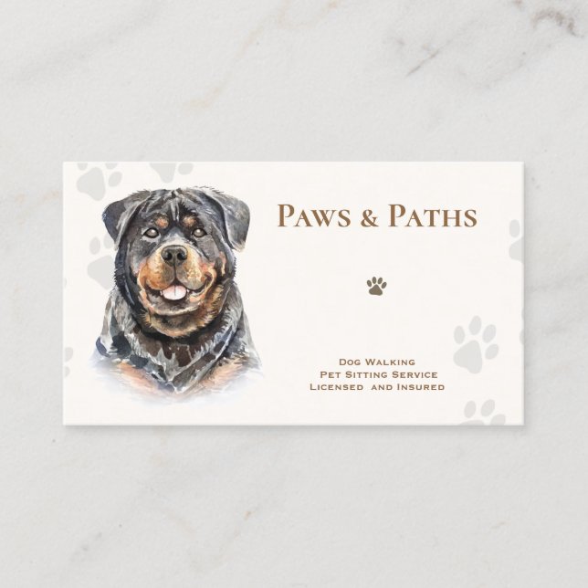 Tarjeta De Visita Sentado Mascota Rottweiler Dog Walker (Anverso)