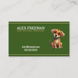 Tarjeta De Visita Sentado único de Perro Marrón y Verde Cachorro