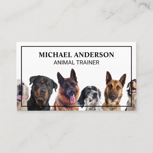 Tarjeta De Visita Sentando perros | Entrenador de perros (Anverso)