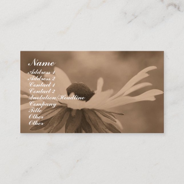 Tarjeta De Visita Sepia Black Eyed Susan Flower Business Card (Anverso)