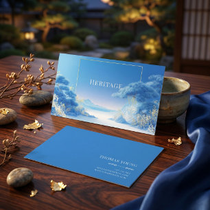 Tarjeta De Visita Serena Chinoisería Pino Azul Invierno Marco Dorado