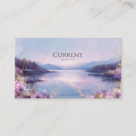 Tarjeta De Visita Serene Lake Landscape Floral Gold Purpurina