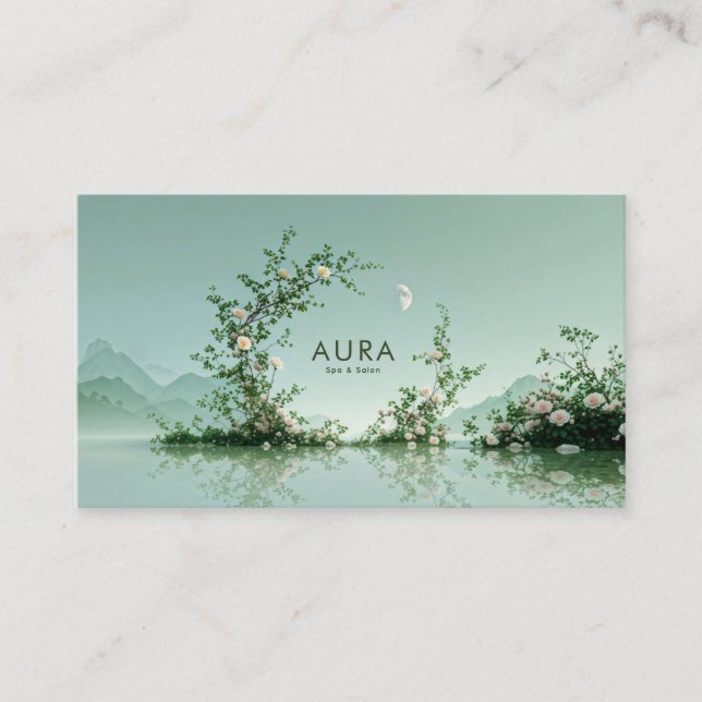 Tarjeta De Visita Serene Misty Lake White Rose Vine Crescent Moon (Anverso)