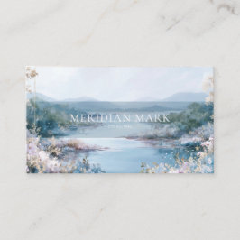 Tarjeta De Visita Serene River Valley Landscape Floral Gold