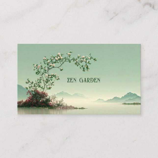 Tarjeta De Visita Serene White Rose Bloom Misty Mountain Lake Zen (Anverso)