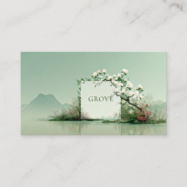 Tarjeta De Visita Serene Zen Garden White Rose Floral Frame Mountain