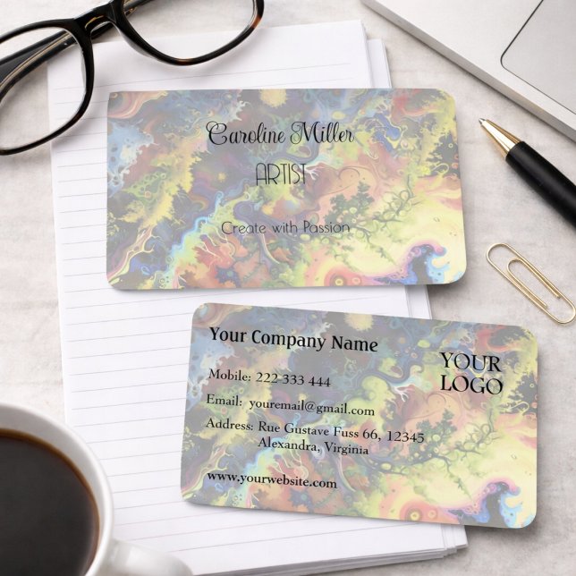 Tarjeta De Visita Serenidad en formas de flujo abstracto azul (Subido por el creador)