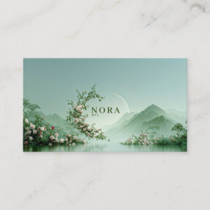 Tarjeta De Visita Sereno Lago Brumoso Rosa Pálido Montaña Zen