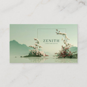 Tarjeta De Visita Sereno Lago Floral Blanco de Montaña Zen