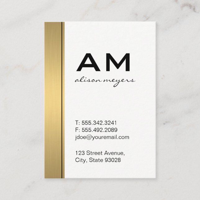 Tarjeta De Visita Serif Monograma Gold Metallic Trim (Anverso)