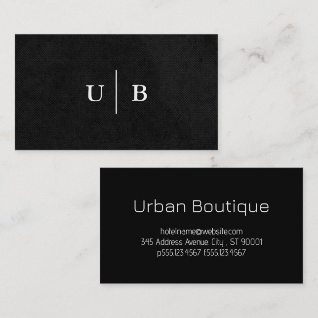 Tarjeta De Visita Serif Monograma | Textura de brillo negro (Anverso / Reverso)