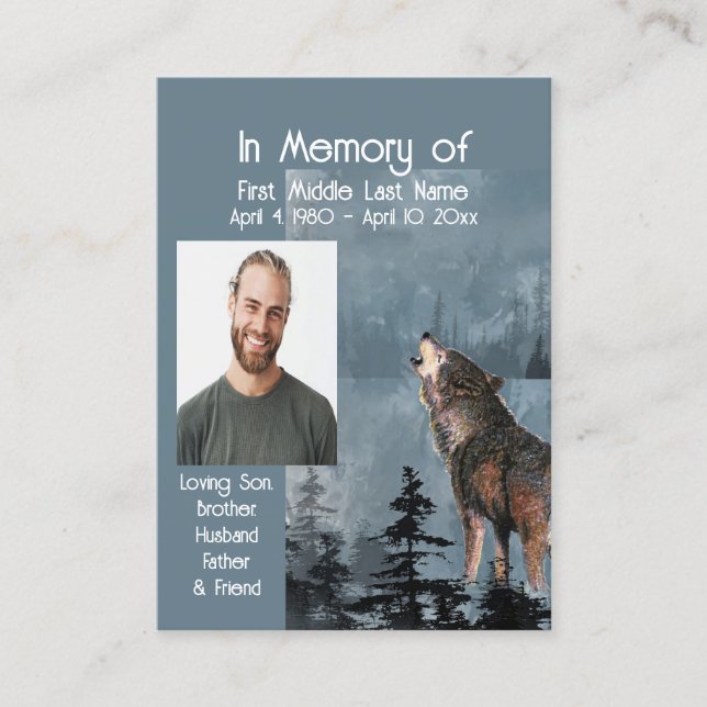 Tarjeta De Visita Servicio conmemorativo Keepsake Howling Wolf (Anverso)