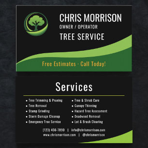 Tarjeta De Visita Servicio de Árboles Arborista Negro Verde 