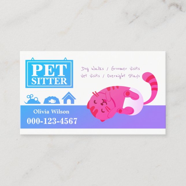 Tarjeta De Visita Servicio de asiento de Mascota para bebé perezoso  (Anverso)