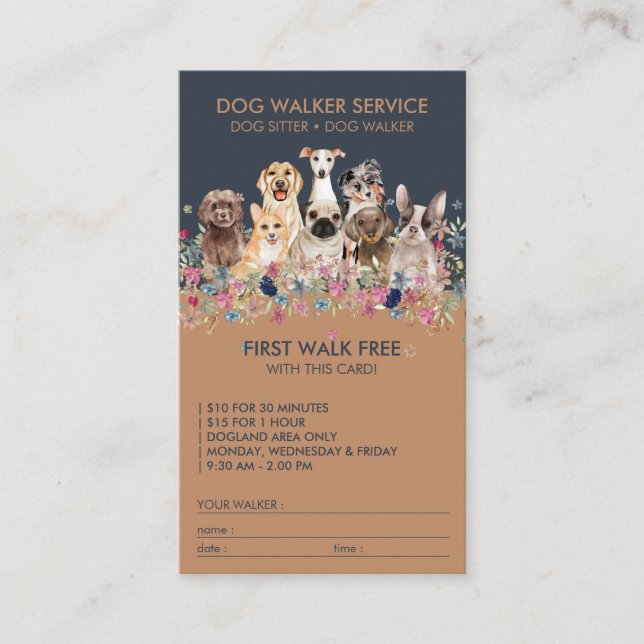Tarjeta De Visita Servicio de caminantes de perro Regalo gratis (Anverso)
