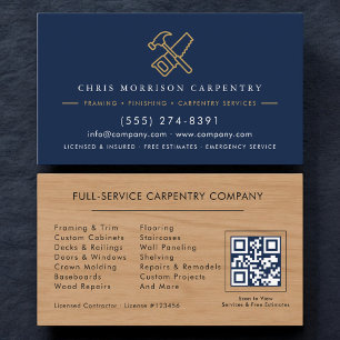 Tarjeta De Visita Servicio de Carpintería en Madera Código QR Martil