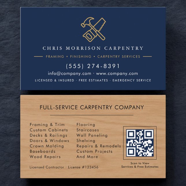 Tarjeta De Visita Servicio de Carpintería en Madera Código QR Martil (Subido por el creador)
