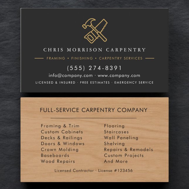 Tarjeta De Visita Servicio de Carpintería Martillo de Madera Sierra (Subido por el creador)