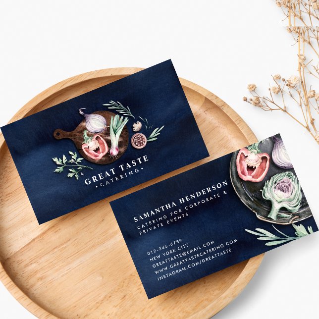 Tarjeta De Visita Servicio de Catering Acuarela Azul (Subido por el creador)