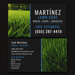 Tarjeta De Visita Servicio de césped verde azul y negro Jardinería