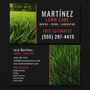 Tarjeta De Visita Servicio de Césped Verde Rojo y Negro de Jardinerí