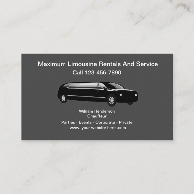 Tarjeta De Visita Servicio de Chauffeur de Limousine Classy (Anverso)