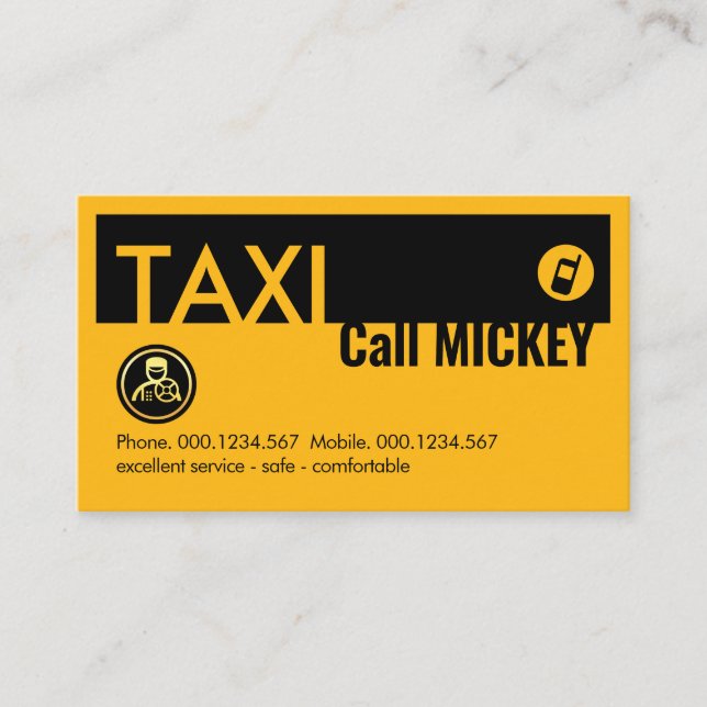 Tarjeta De Visita Servicio de Chofer de Auto Taxi Amarillo (Anverso)