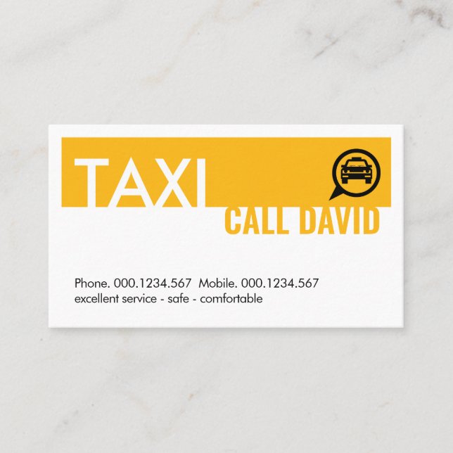 Tarjeta De Visita Servicio de Chofer de Auto Taxi Amarillo (Anverso)