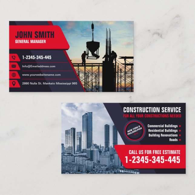 Tarjeta De Visita Servicio de Construcción, Edificio de la Casa, Ren (Anverso / Reverso)