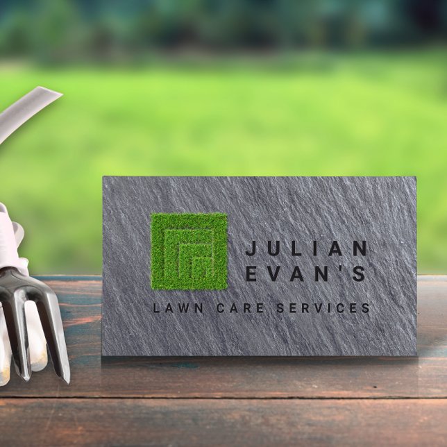 Tarjeta De Visita Servicio de cuidado de césped moderno en piedra ne (Modern Black Stone Landscaping Lawn Care Service Business Card )