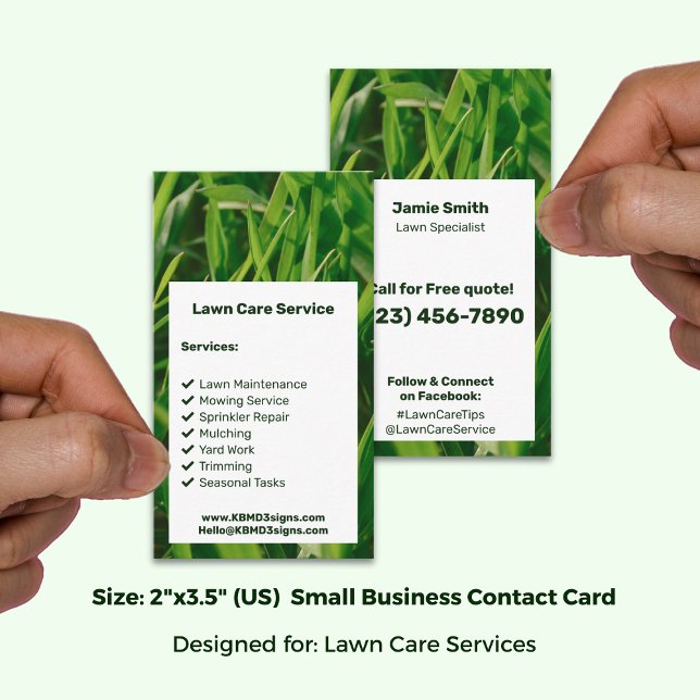 Tarjeta De Visita Servicio de cuidado de césped verde blanco llama h (Lawn Care Service Green White Call Today Business Card; Size 2x3.5 Inch (US))
