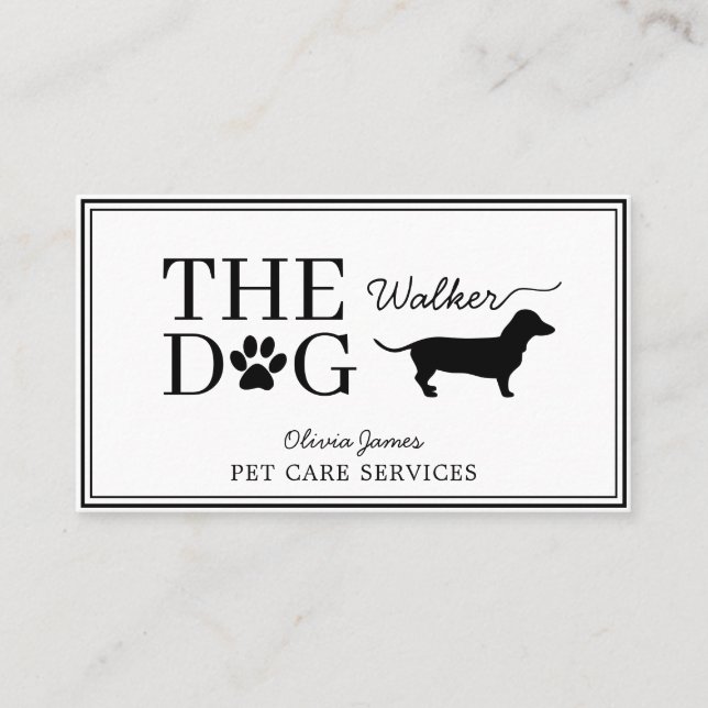 Tarjeta De Visita Servicio de cuidado de mascotas dachshund monocrom (Anverso)