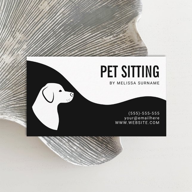 Tarjeta De Visita Servicio de Cuidado de Mascotas Silueta de Perro N (Stylish and minimal black and white design for dog sitters and other pet related jobs.)