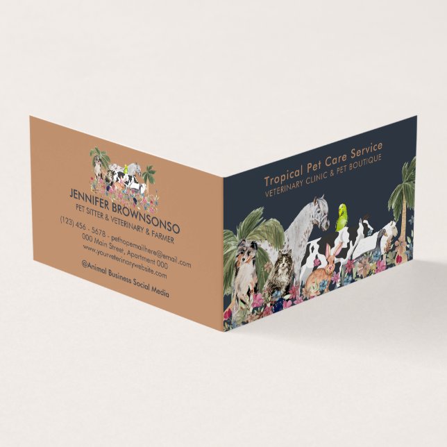 Tarjeta De Visita Servicio de cuidado de mascotas tropicales (Exterior)