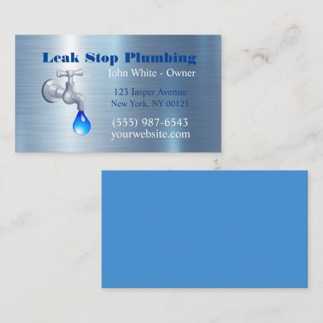 Tarjeta De Visita Servicio de fontanería Faucet Waterdrop Plumber (Anverso / Reverso)