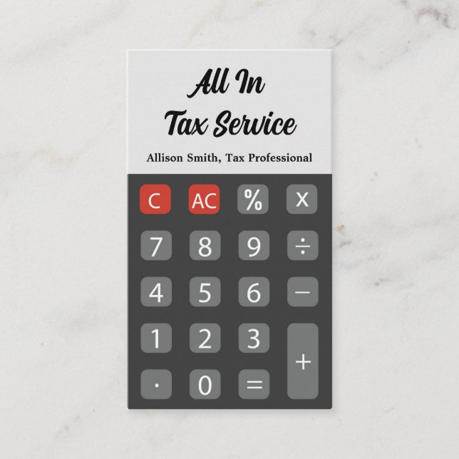 Tarjeta De Visita Servicio de impuestos de la calculadora (Anverso)