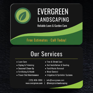 Tarjeta De Visita Servicio de Jardinería Profesional Negro Verde