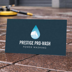 Tarjeta De Visita Servicio de lavado a presión Logo moderno azul osc