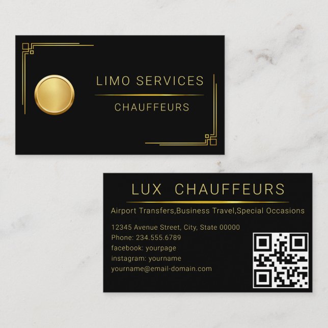 Tarjeta De Visita Servicio de Limo y Taxi Elegante Limousine Oscura (Anverso / Reverso)