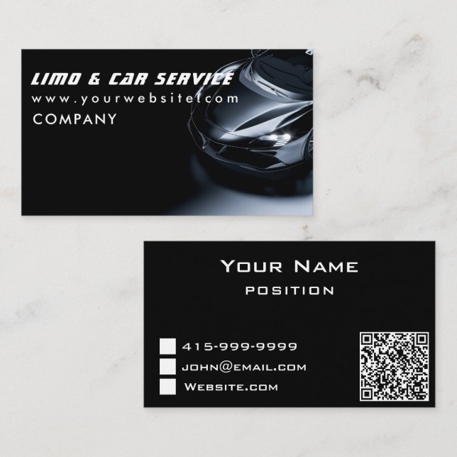 Tarjeta De Visita Servicio de Limo y Taxi Elegante Limousine Oscura (Anverso / Reverso)