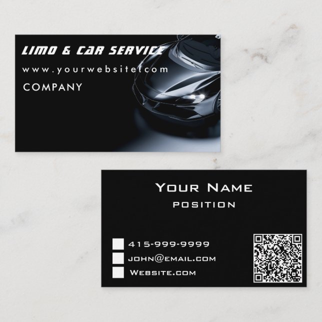 Tarjeta De Visita Servicio de Limo y Taxi Elegante Limousine Oscura (Anverso / Reverso)