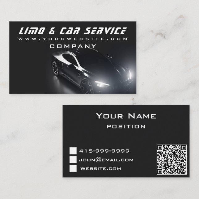 Tarjeta De Visita Servicio de Limo y Taxi Elegante Limousine Oscura (Anverso / Reverso)