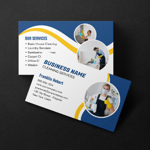 Tarjeta De Visita Servicio de Limpieza Azul y Amarillo Ama de Casa