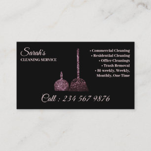 Tarjeta De Visita Servicio de limpieza Black Pink Janitorial destell
