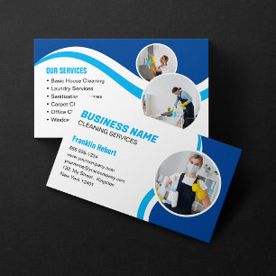 Tarjeta De Visita Servicio de limpieza Blue White Ama de llaves