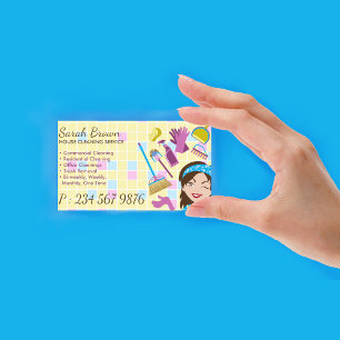 Tarjeta De Visita Servicio de limpieza Blue Yellow Maid