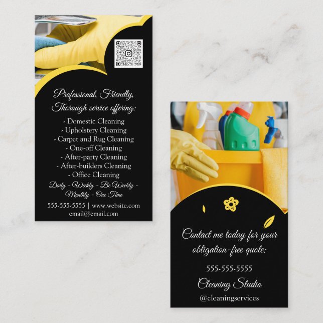 Tarjeta De Visita Servicio de limpieza Casa Conservando QRCode Photo (Anverso / Reverso)