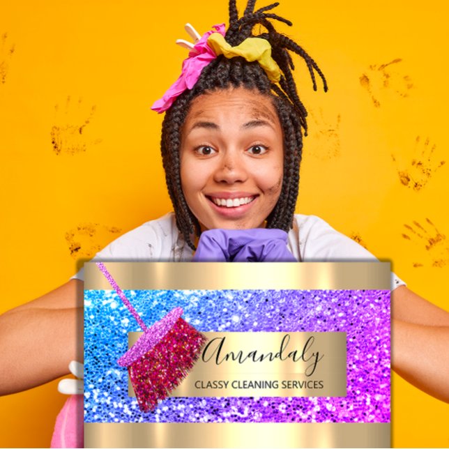 Tarjeta De Visita Servicio de limpieza Casa de empleada doméstica qu (Cleaning Service Maid House Keeping Gold Spark Business Card)